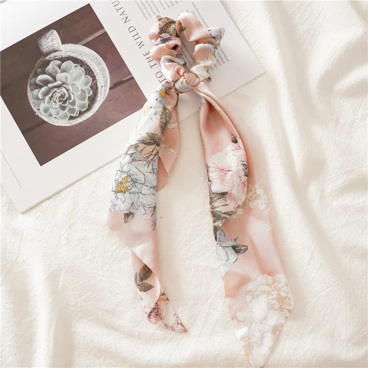 🎀 Leopard Satin Bow Ponytail Scarf – Long Ribbon Hair Tie Scrunchie