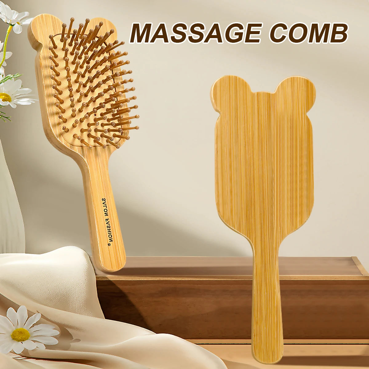 Natural Bamboo Hair Brush – Wooden Anti-Static Detangler & Scalp Massage Comb