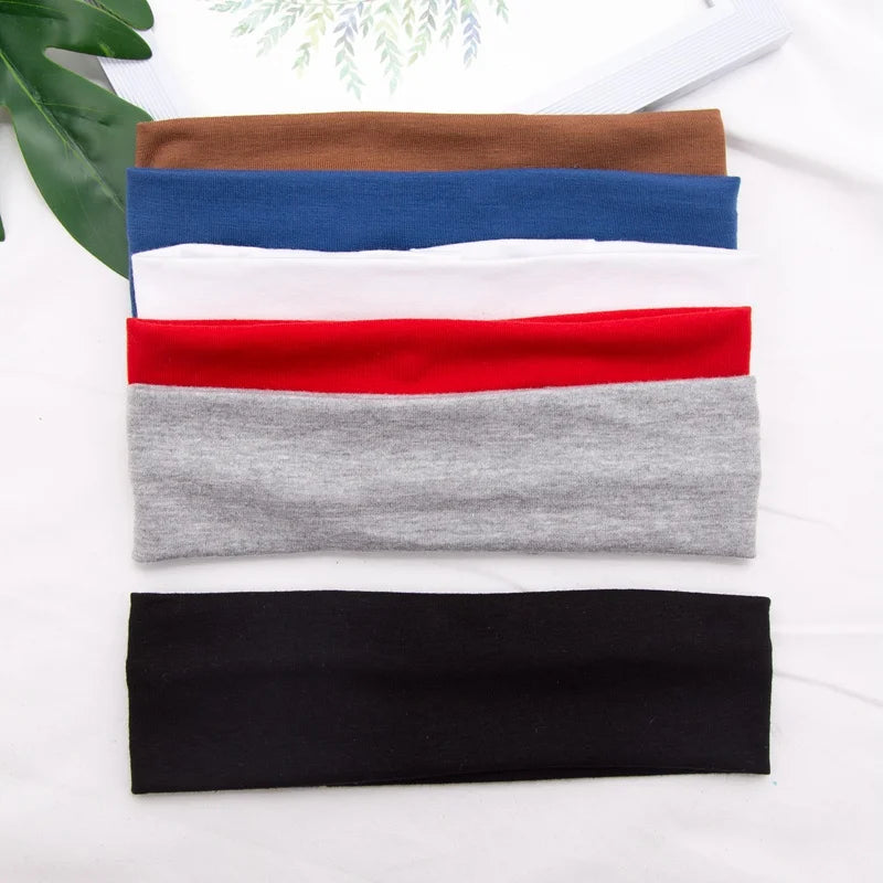 Elastic Cotton Yoga Headbands – Solid Colour Stretch Hair Bands for Sports & Fitness