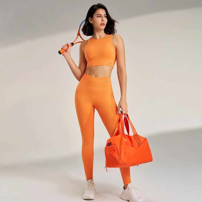 🧵 Seamless Yoga Clothing Set – High Waist Leggings + Fitness Top