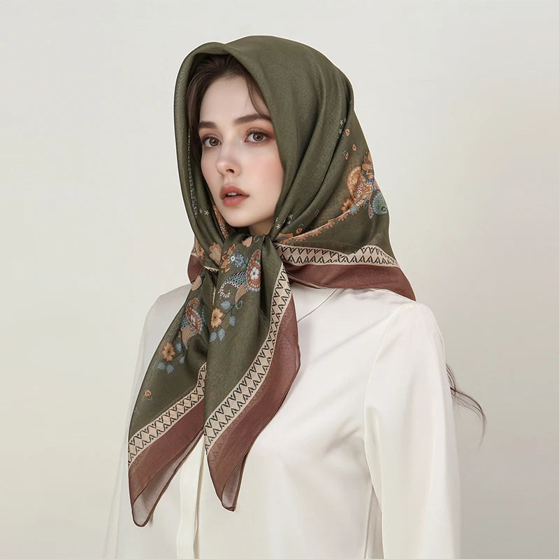 Muslim Square Hijab Scarf – 90x90cm Women’s Head Cover Wrap for Modest Fashion