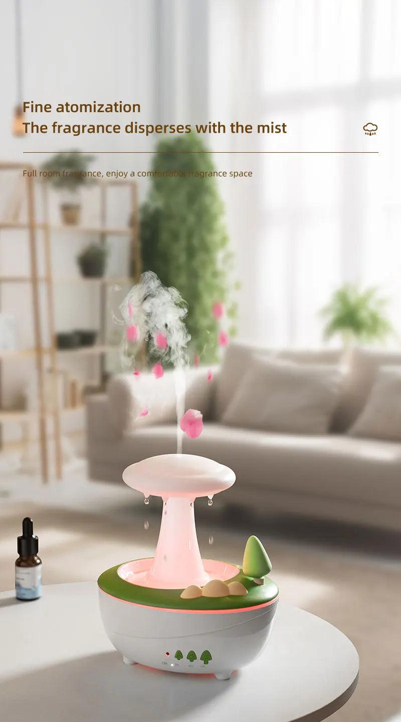 Mushroom Raindrop Aroma Diffuser – Night Light Essential Oil Humidifier for Home
