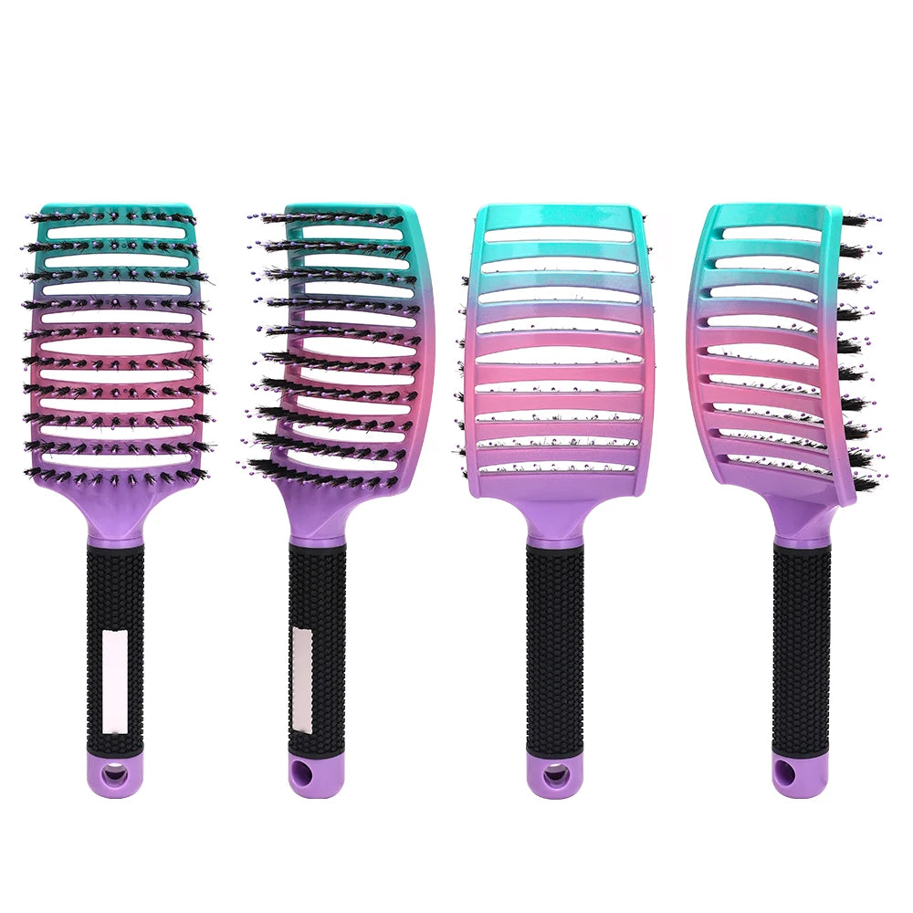Nylon & Boar Bristle Barber Brush – Scalp Massage Comb for Wet/Curly Hair
