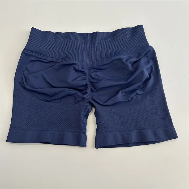 Low-Rise Seamless Scrunch Yoga Shorts – Ribbed Booty Lift Gym Workout Wear