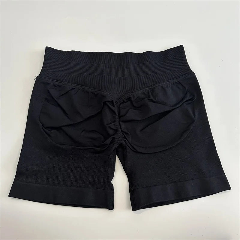 Low-Rise Seamless Scrunch Yoga Shorts – Ribbed Booty Lift Gym Workout Wear
