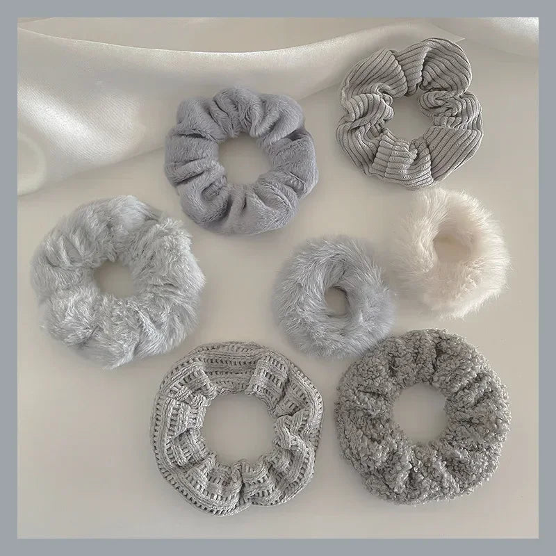 7pcs Fuzzy Knit Scrunchies – Soft Elastic Hair Bands for Girls