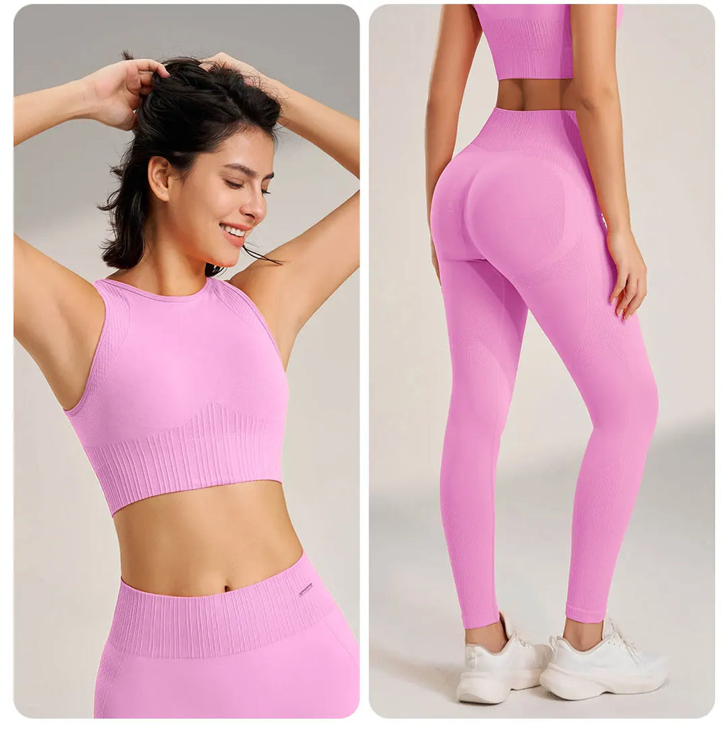🧵 Seamless Yoga Clothing Set – High Waist Leggings + Fitness Top