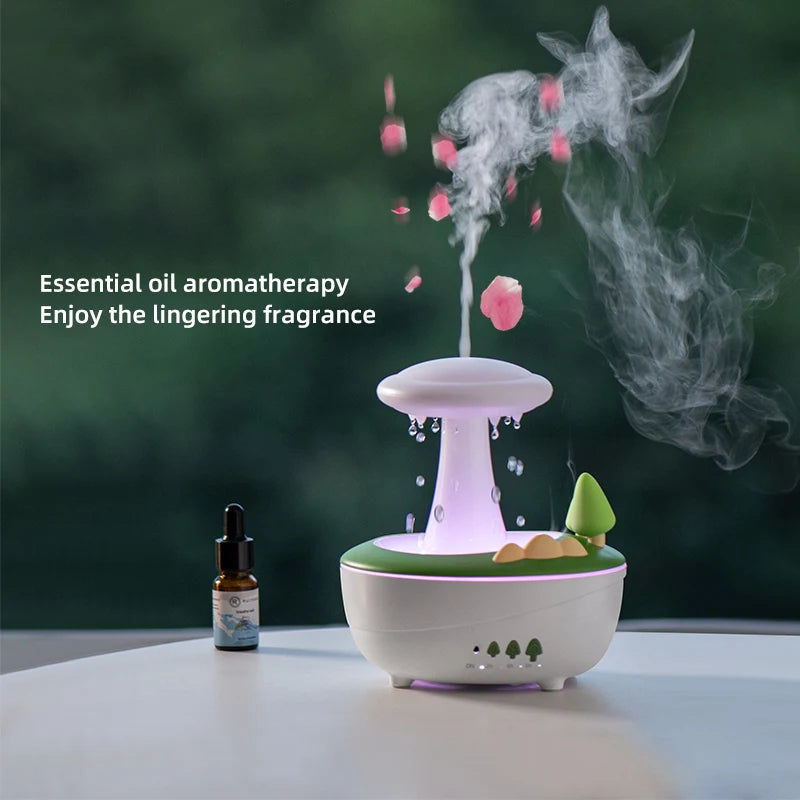 Mushroom Raindrop Aroma Diffuser – Night Light Essential Oil Humidifier for Home