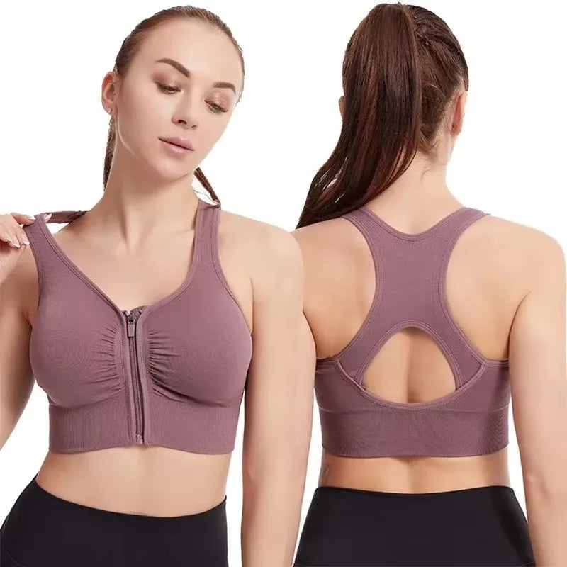🧘‍♀️ Zipper Front Sports Bra – Fashionable Padded Fitness Gym Top
