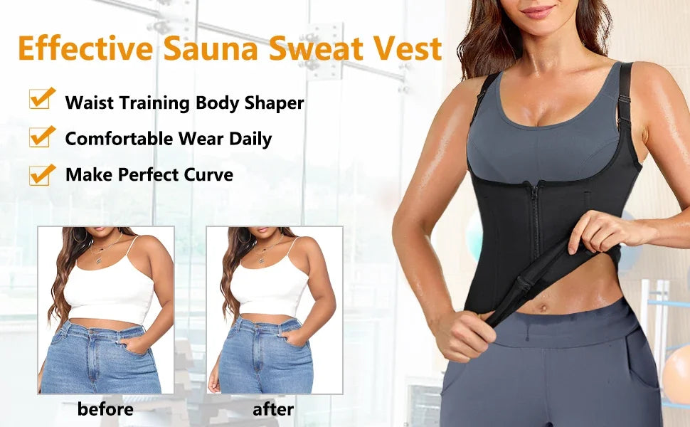 👗 Women’s Waist Trainer Corset – Zipper Cincher Tank Top with Straps