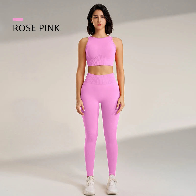 🧵 Seamless Yoga Clothing Set – High Waist Leggings + Fitness Top