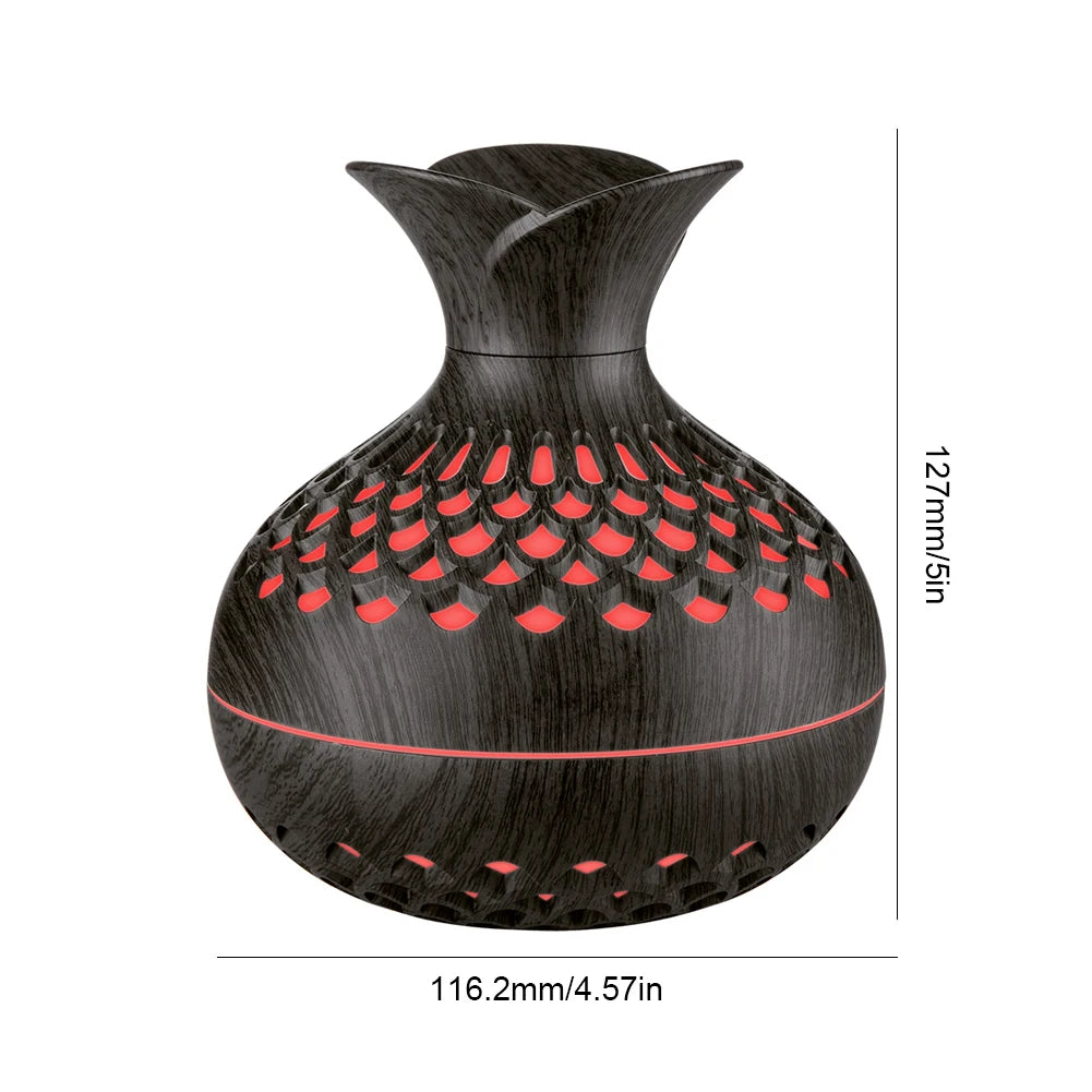300ml Wood Grain Flower Diffuser – USB Rechargeable Aromatherapy Humidifier with Light