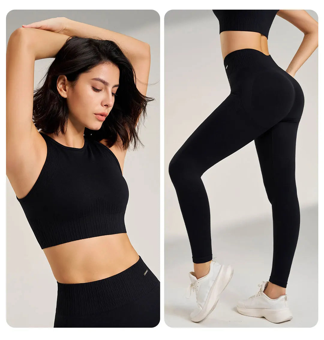 🧵 Seamless Yoga Clothing Set – High Waist Leggings + Fitness Top