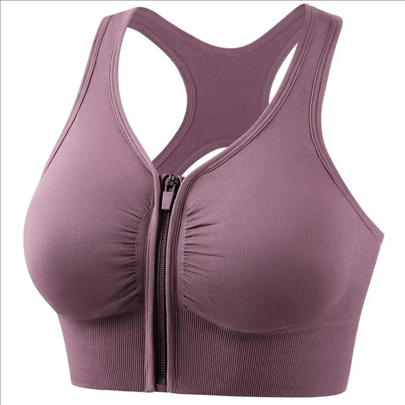 🧘‍♀️ Zipper Front Sports Bra – Fashionable Padded Fitness Gym Top