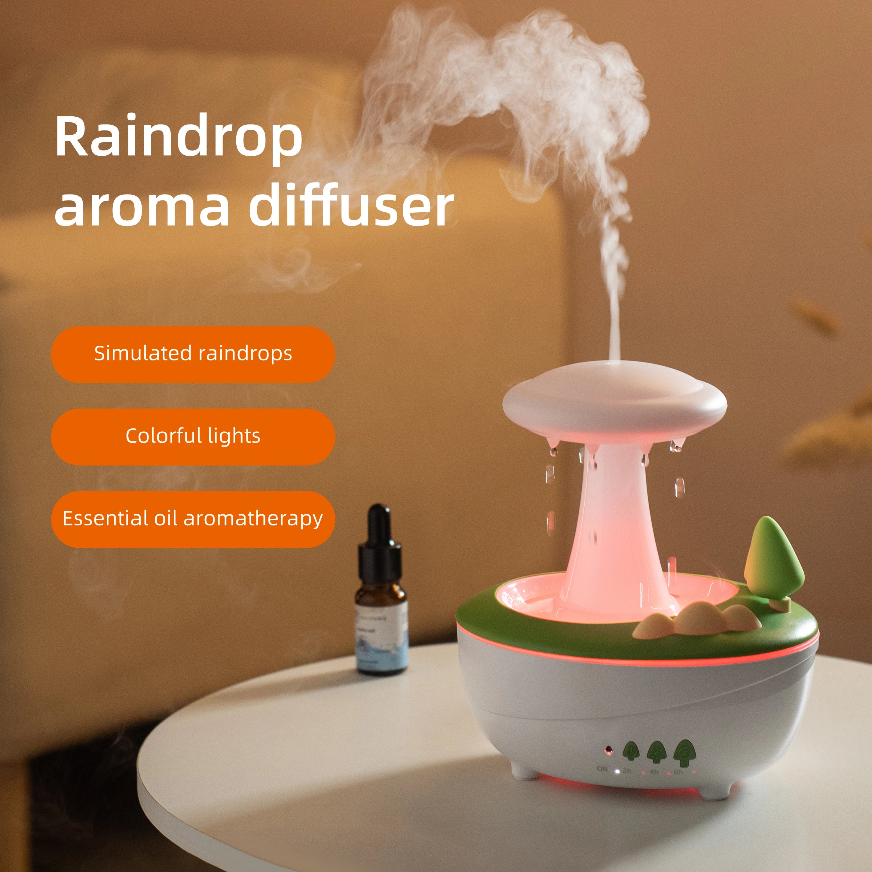 Mushroom Raindrop Aroma Diffuser – Night Light Essential Oil Humidifier for Home