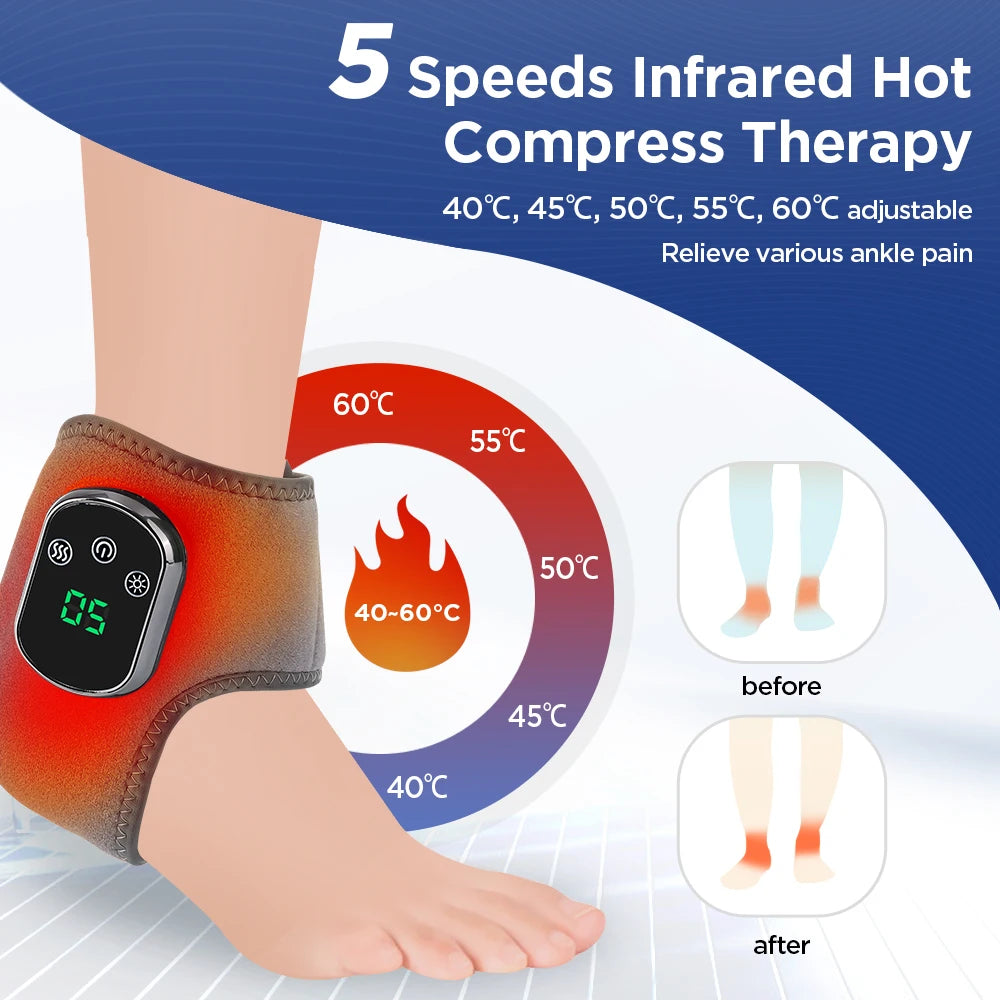 Electric Foot & Ankle Massager with Heat – Cordless Vibration Wrap for Pain Relief & Recovery