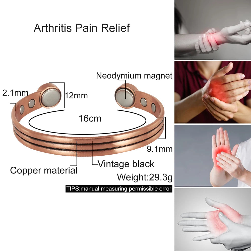 Vinterly Pure Copper Magnetic Bracelet – Adjustable Vintage Bangle for Arthritis Relief