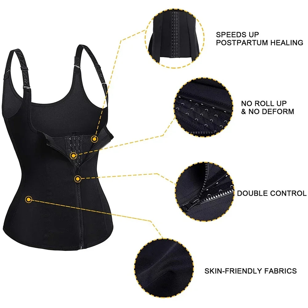 👗 Women’s Waist Trainer Corset – Zipper Cincher Tank Top with Straps
