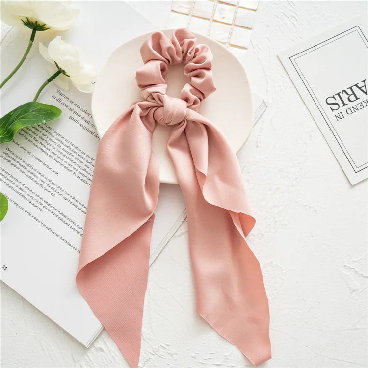 🎀 Leopard Satin Bow Ponytail Scarf – Long Ribbon Hair Tie Scrunchie