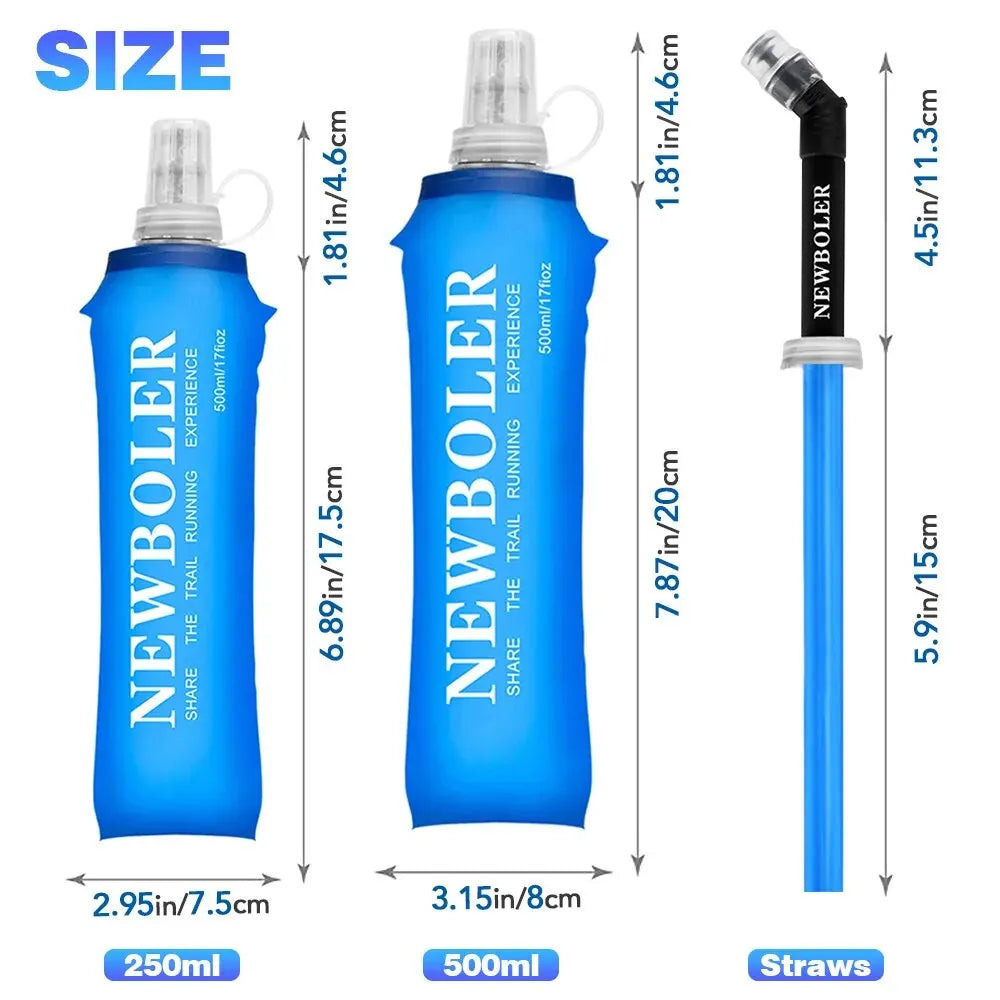 NEWBOLER Collapsible Water Bottle – 250ml/500ml Soft Foldable Running Flask