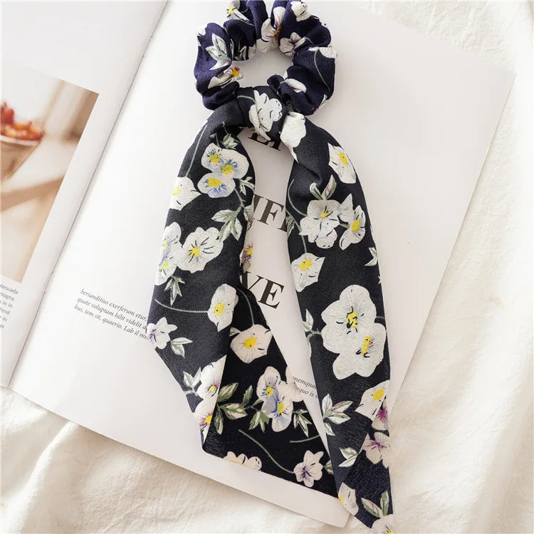 🎀 Leopard Satin Bow Ponytail Scarf – Long Ribbon Hair Tie Scrunchie