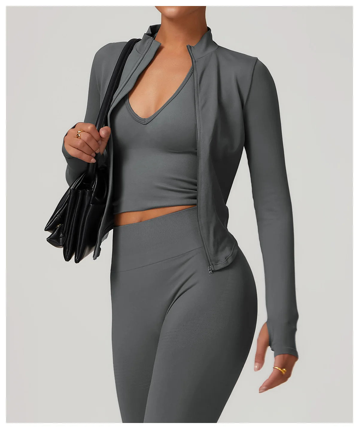 🔥 Women’s Zipper Crop Jacket – Long Sleeve Yoga Sports Top