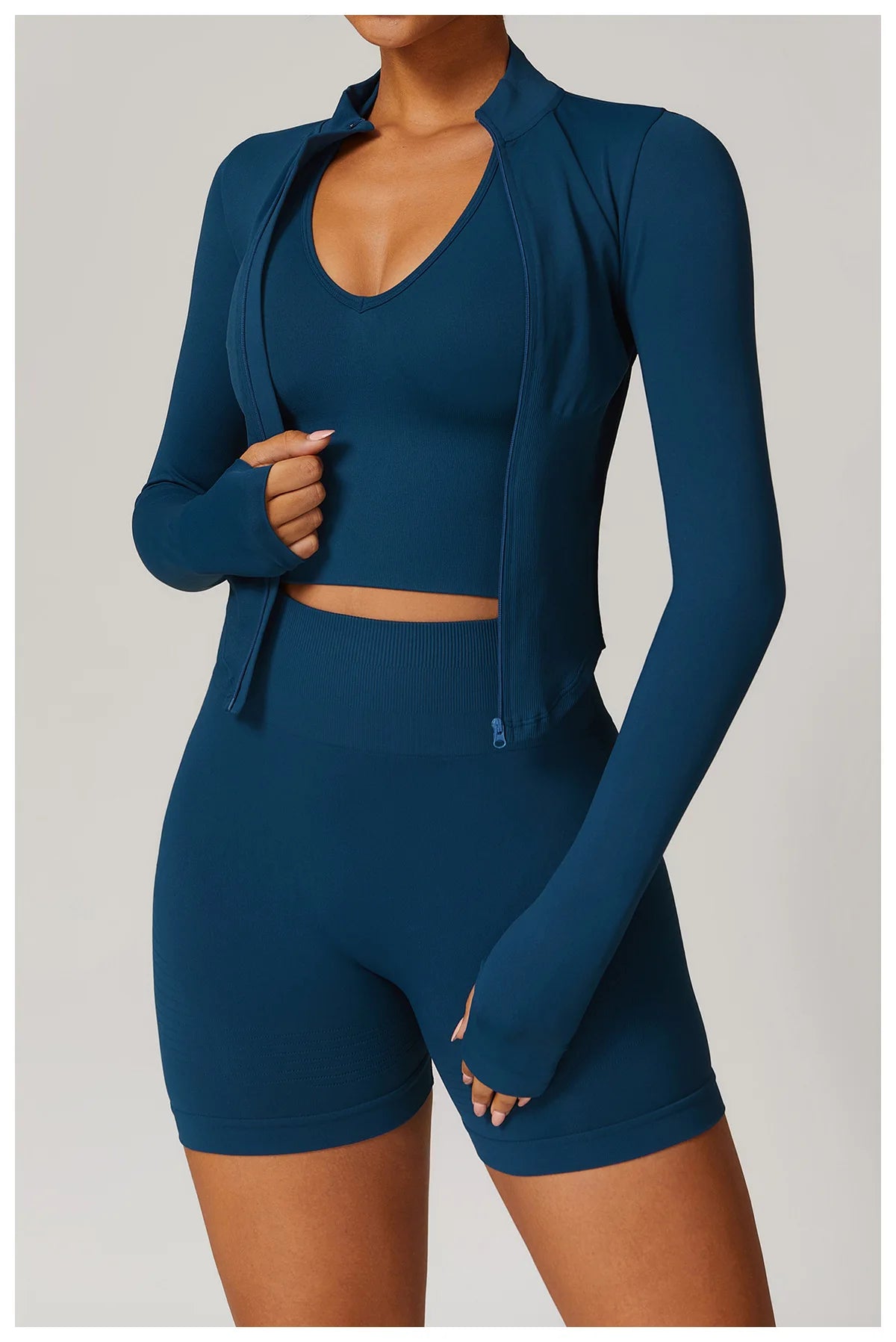 🔥 Women’s Zipper Crop Jacket – Long Sleeve Yoga Sports Top
