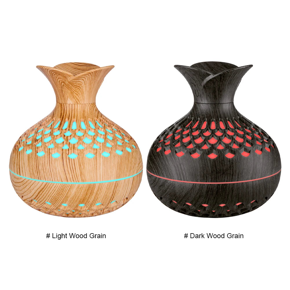 300ml Wood Grain Flower Diffuser – USB Rechargeable Aromatherapy Humidifier with Light