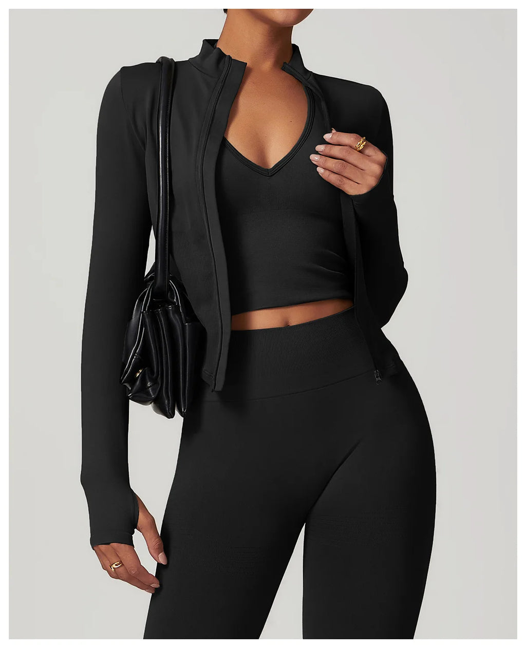 Women’s Zipper Crop Jacket – Long Sleeve Yoga Sports Top for Workout & Gym