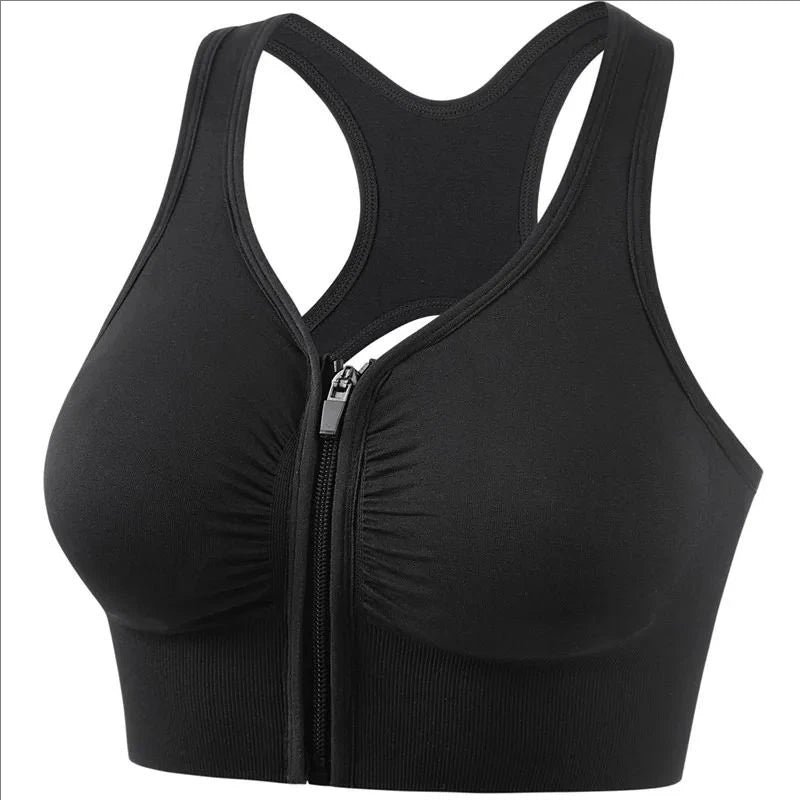 🧘‍♀️ Zipper Front Sports Bra – Fashionable Padded Fitness Gym Top