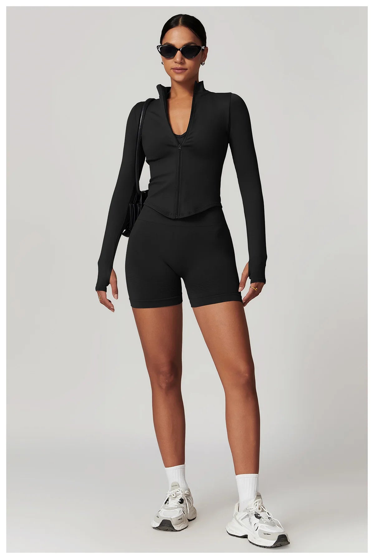 🔥 Women’s Zipper Crop Jacket – Long Sleeve Yoga Sports Top