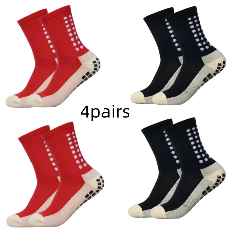 4 Pairs Men’s Soccer Grip Socks – Anti-Slip Football Training & Basketball Sports Socks