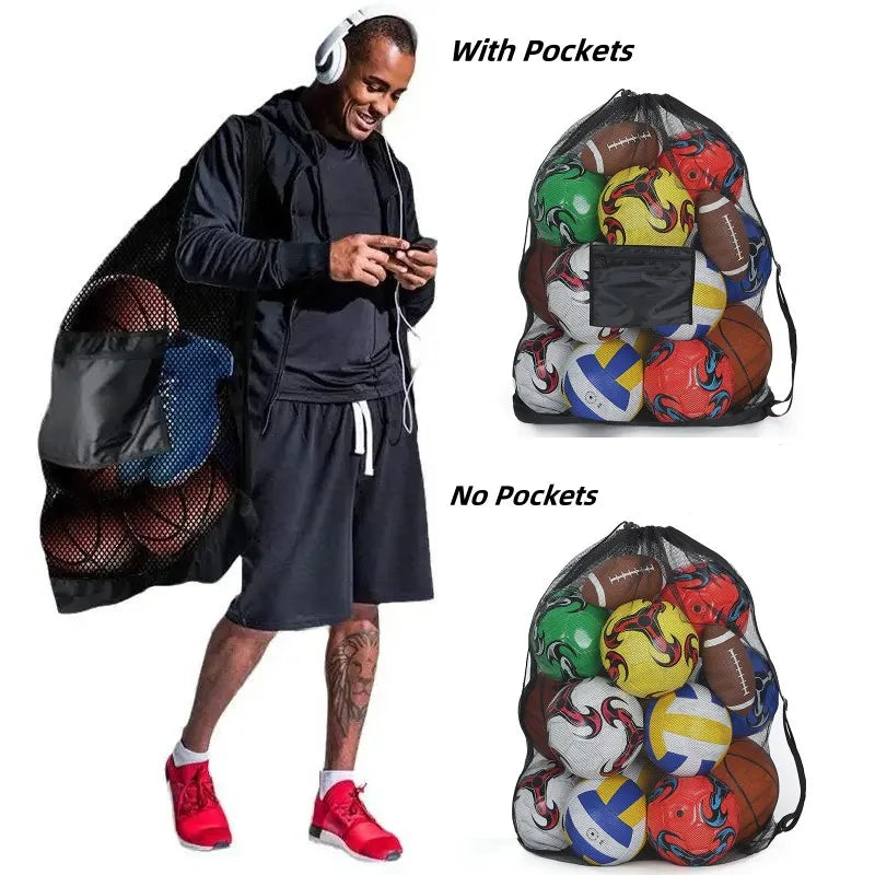 Mesh Ball Bag Backpack – Extra Large Football & Basketball Storage Net for Sports
