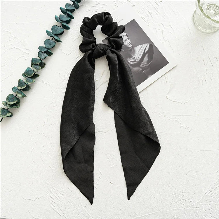 🎀 Leopard Satin Bow Ponytail Scarf – Long Ribbon Hair Tie Scrunchie
