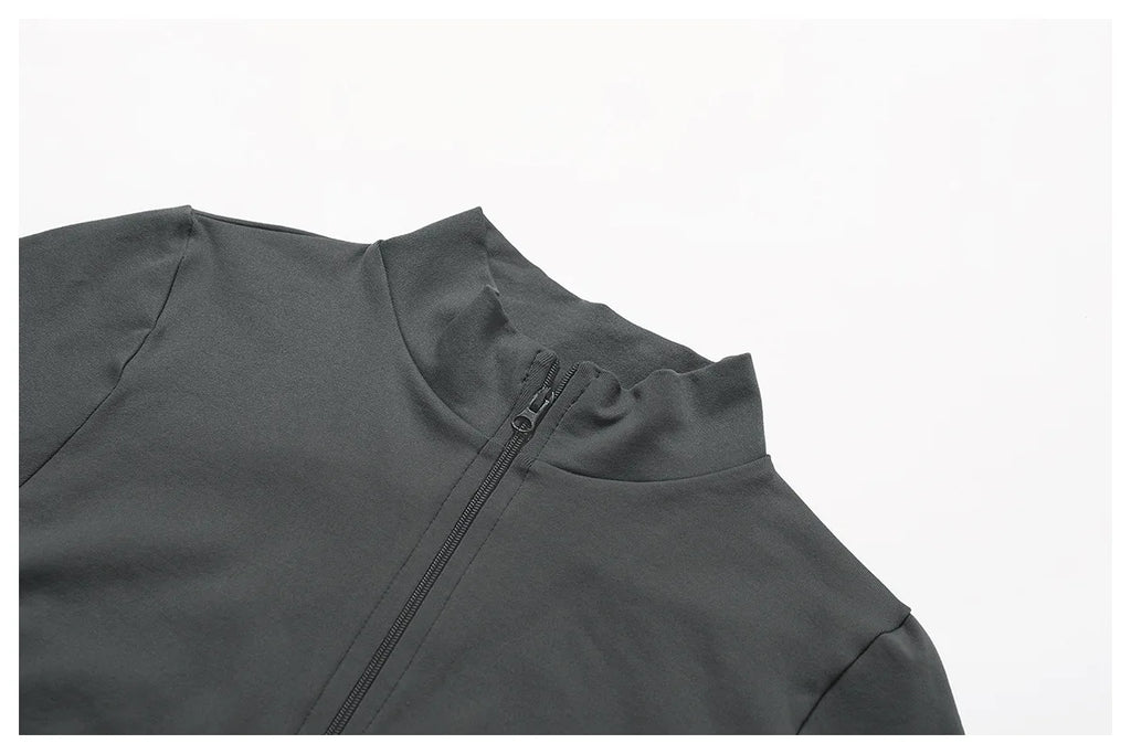 Women’s Zipper Crop Jacket – Long Sleeve Yoga Sports Top for Workout & Gym
