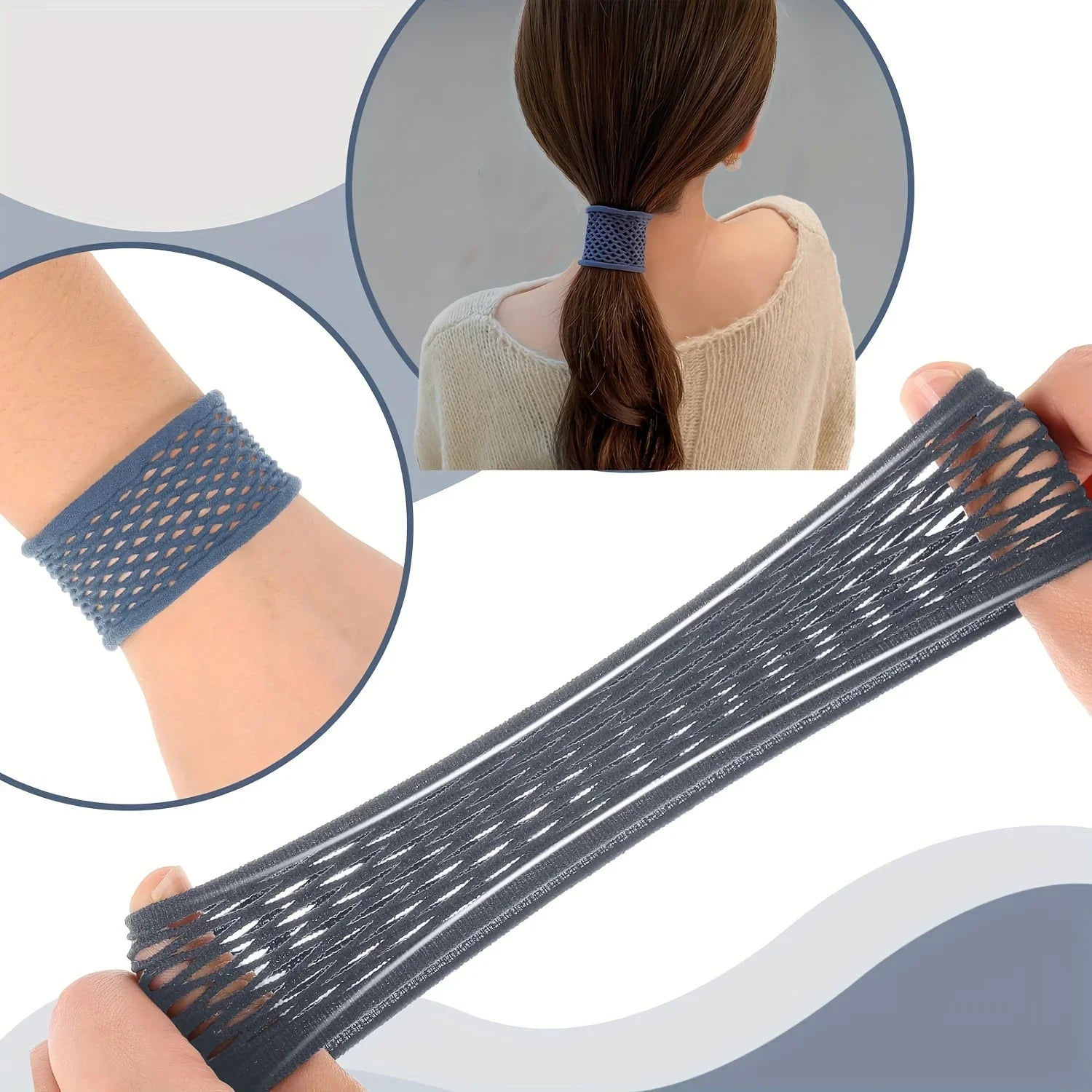 6pcs Elastic Hollow Hair Bands – Wide Solid Color Hair Ties