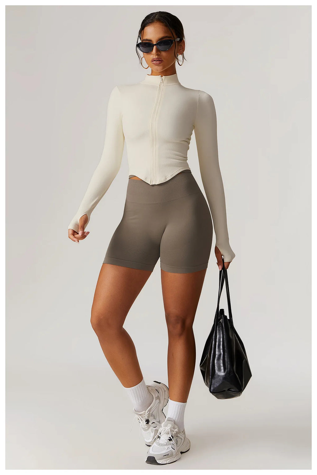Women’s Zipper Crop Jacket – Long Sleeve Yoga Sports Top for Workout & Gym
