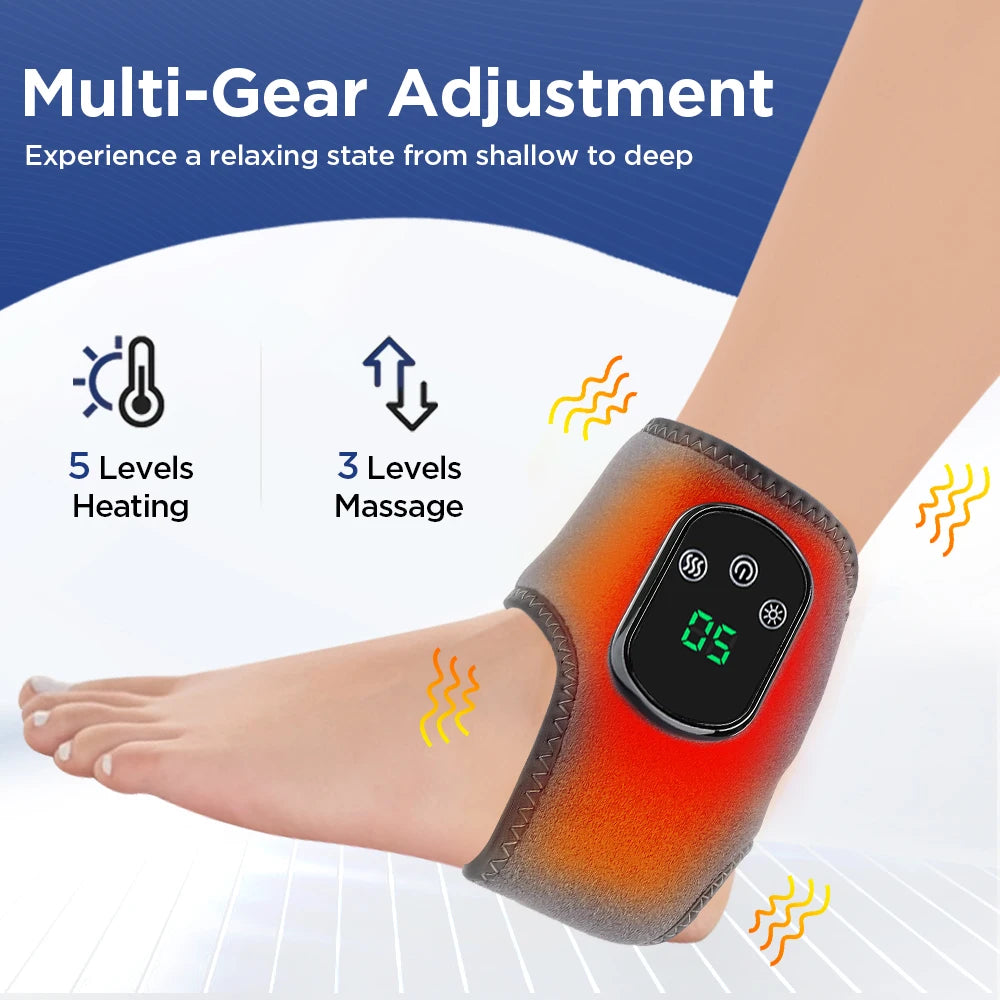Electric Foot & Ankle Massager with Heat – Cordless Vibration Wrap for Pain Relief & Recovery