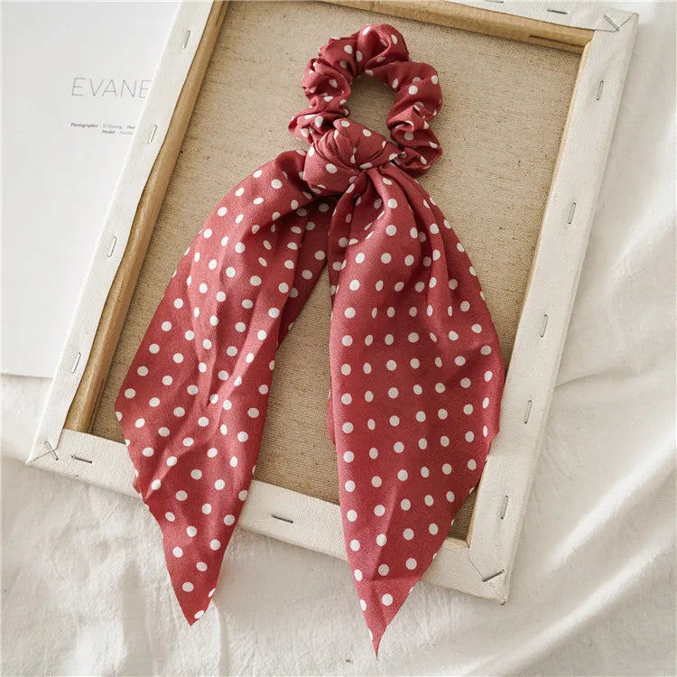 🎀 Leopard Satin Bow Ponytail Scarf – Long Ribbon Hair Tie Scrunchie