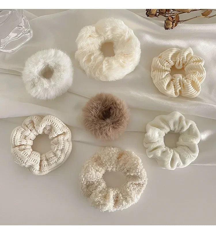 7pcs Fuzzy Knit Scrunchies – Soft Elastic Hair Bands for Girls