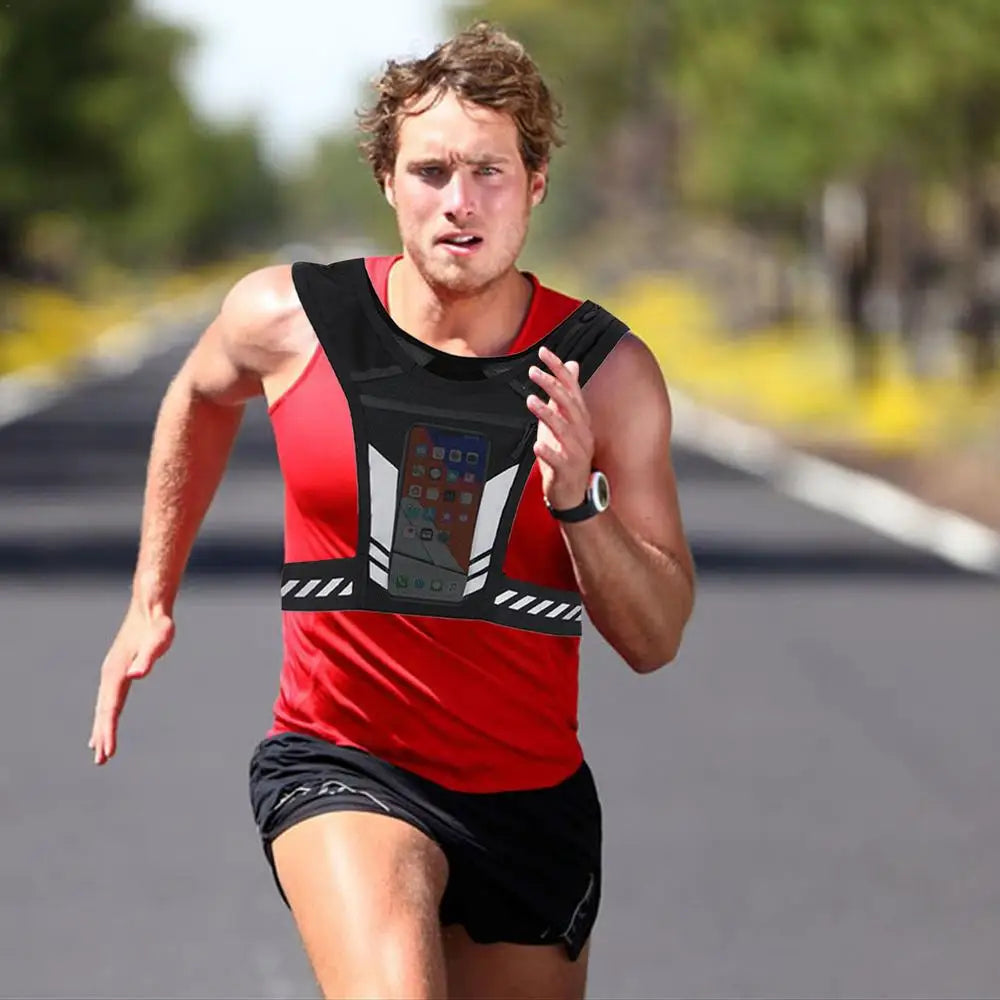 Reflective Running Vest w/ Bottle Holder – Lightweight Hydration Pack for Jogging
