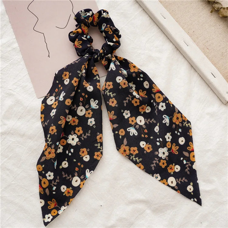 🎀 Leopard Satin Bow Ponytail Scarf – Long Ribbon Hair Tie Scrunchie