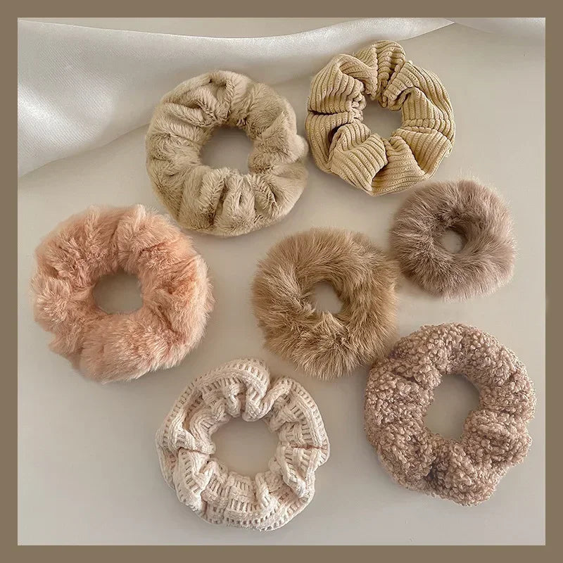 7pcs Fuzzy Knit Scrunchies – Soft Elastic Hair Bands for Girls