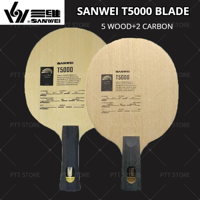 SANWEI T5000 Ping Pong Blade – 5 Wood 2 Carbon Offensive Racket