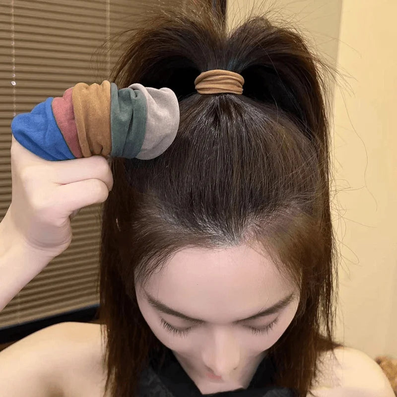 💫 4pcs Thick Hair Band Set – Solid Widen Ponytail Rubber Scrunchies
