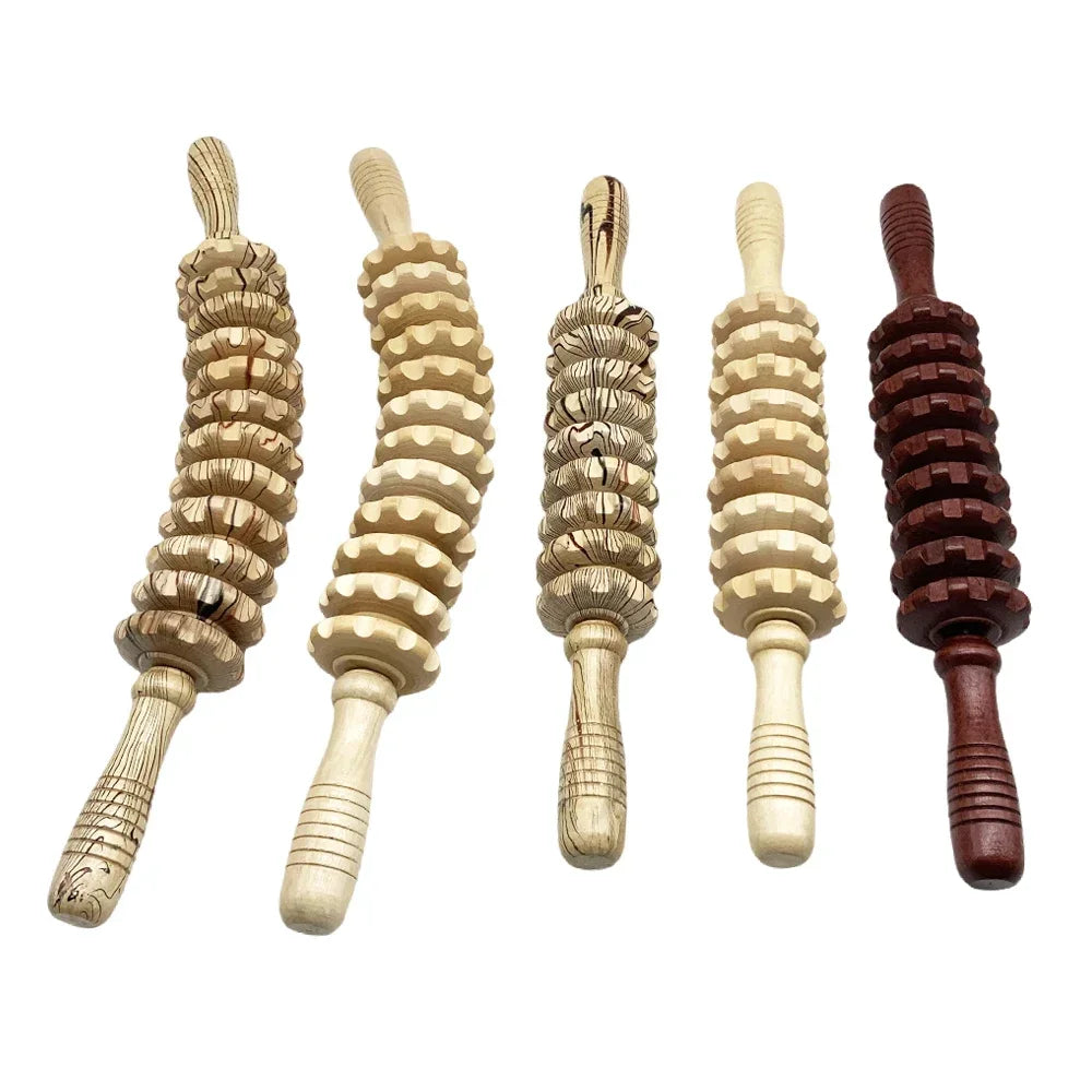 Wooden Slimming Roller Massager – 9/12-Wheel Body Shaper for Legs & Back
