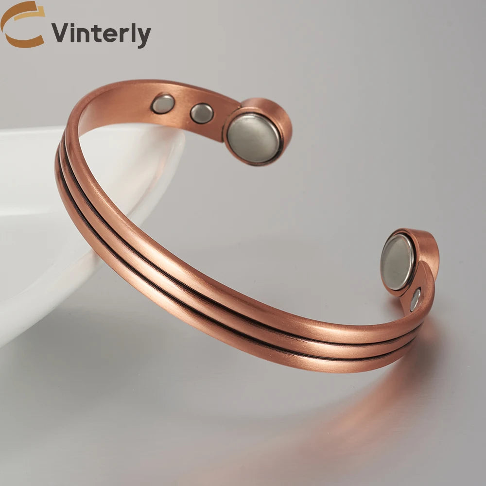 Vinterly Pure Copper Magnetic Bracelet – Adjustable Vintage Bangle for Arthritis Relief