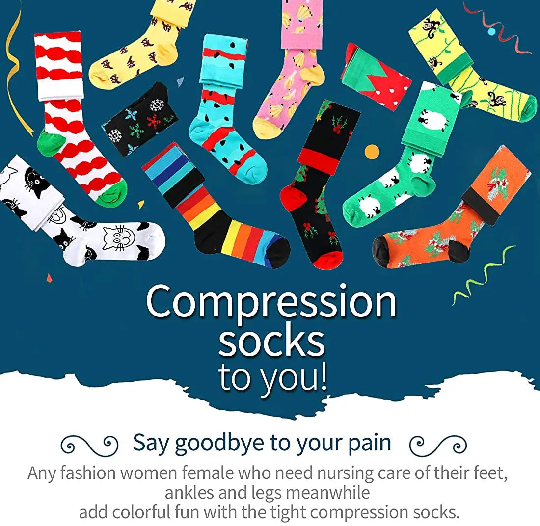 🧦 6 Pairs Compression Socks – Nurse Support Stockings Black/Skin Tone