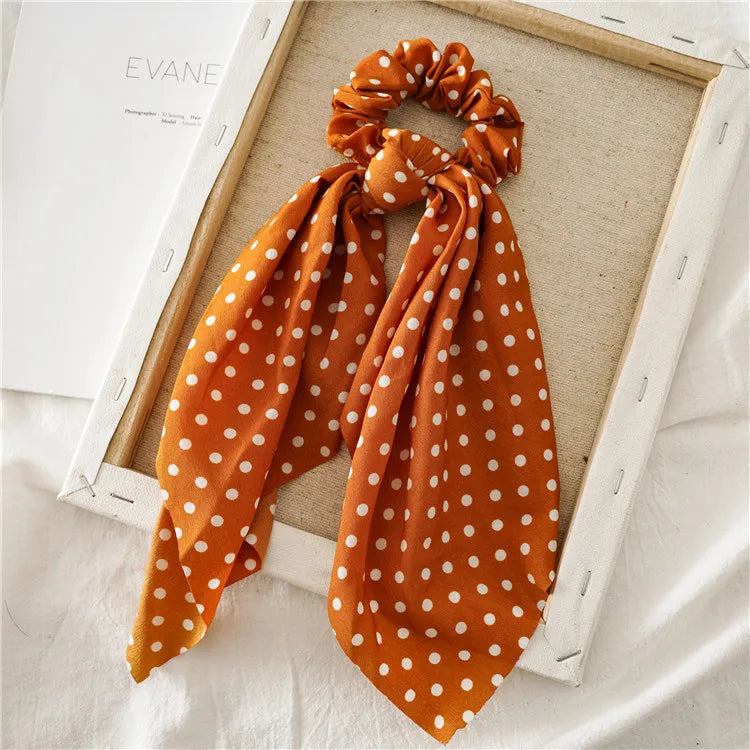 🎀 Leopard Satin Bow Ponytail Scarf – Long Ribbon Hair Tie Scrunchie