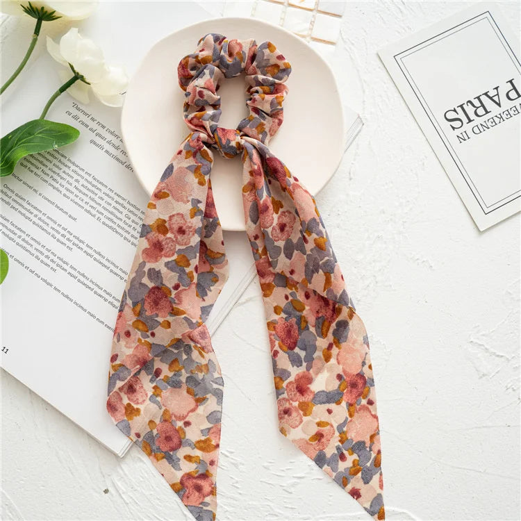 🎀 Leopard Satin Bow Ponytail Scarf – Long Ribbon Hair Tie Scrunchie